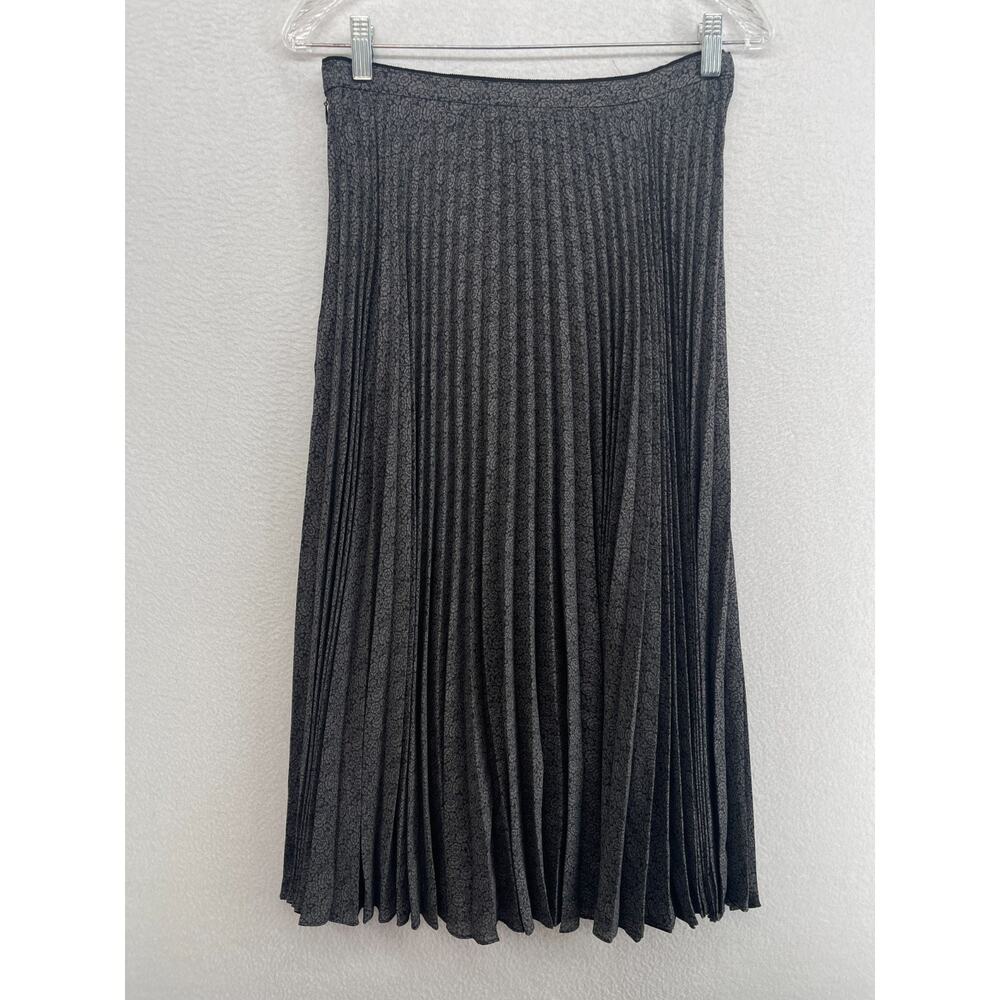VINCE Skirt 2 XS Drape Accordion Pleated Floral Swing Midi Side Zip Gray - Picture 2 of 11